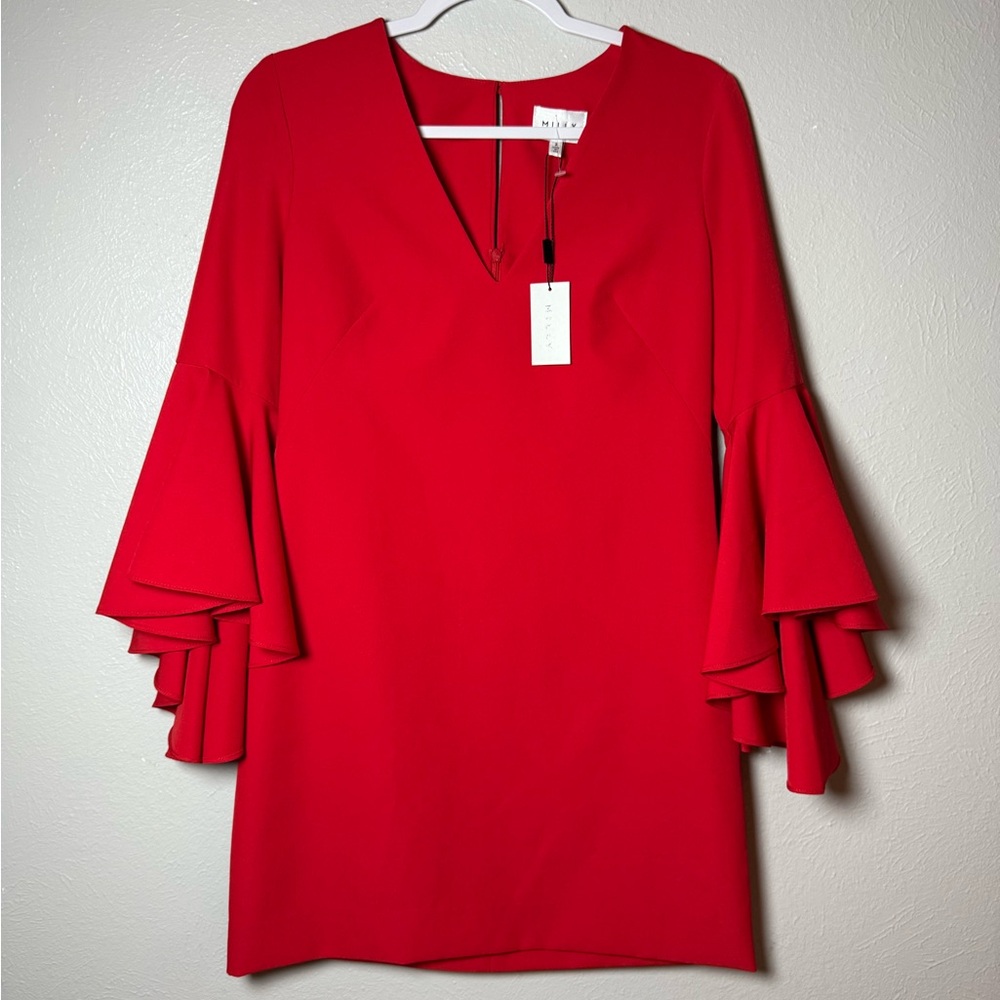 Milly Red Long Sleeve Dress with Ruffle Cuffs